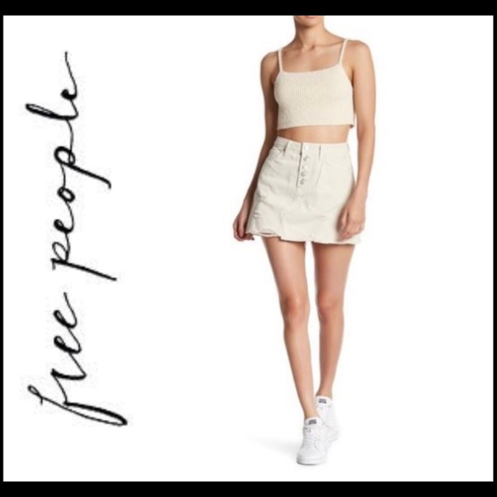 Free people cream color distressed mini skirt